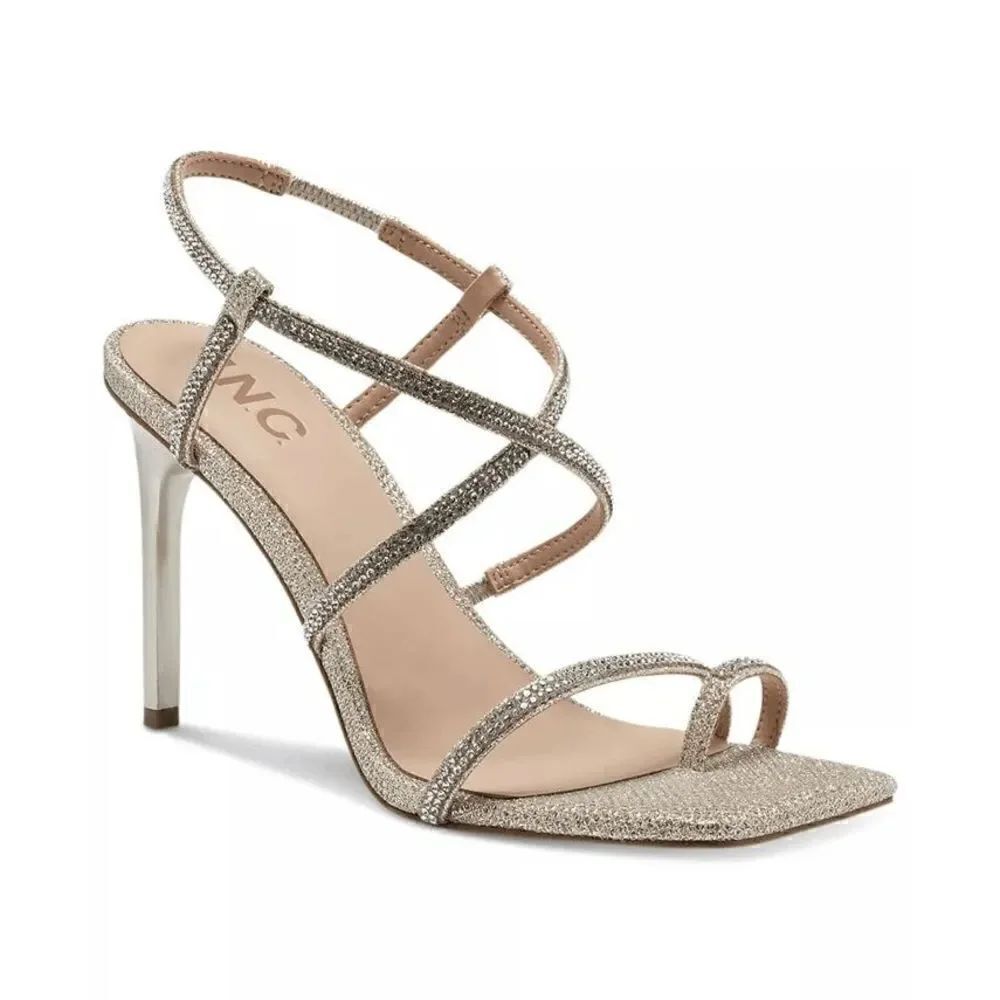 INC International Concepts Arti Strappy Stiletto Heels Sandals Champagne 9.5M